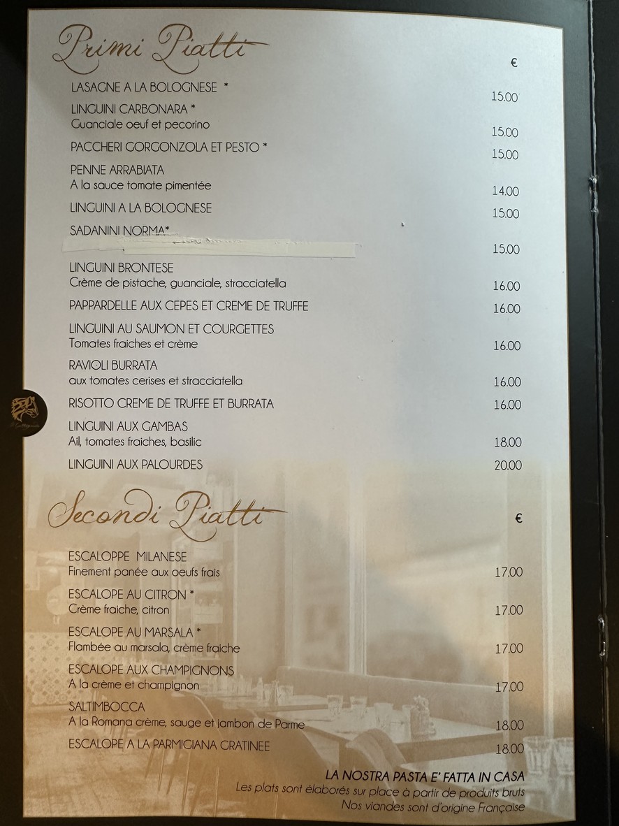 Il Gattopardo menu 2