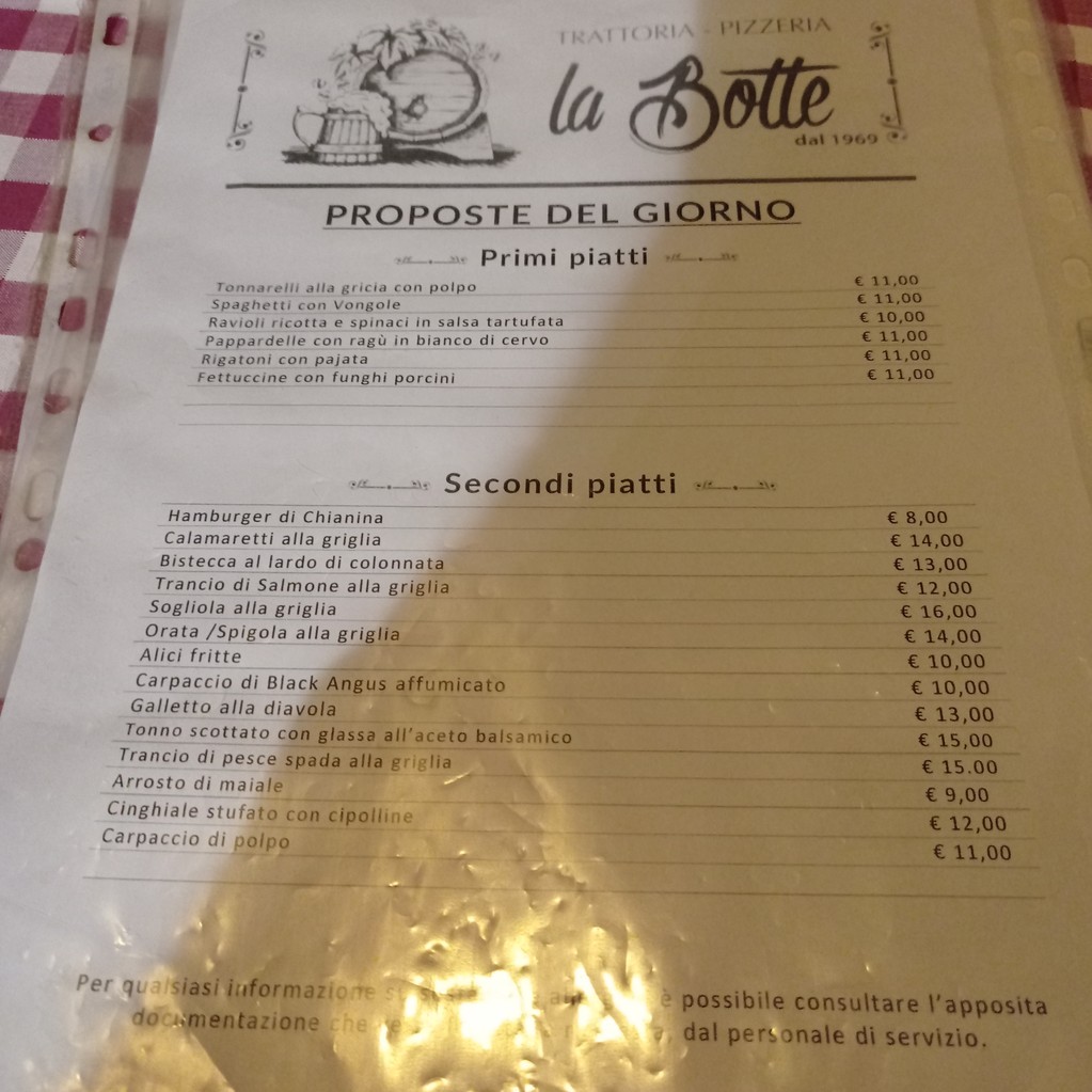 Trattoria Pizzeria La Botte menu 2