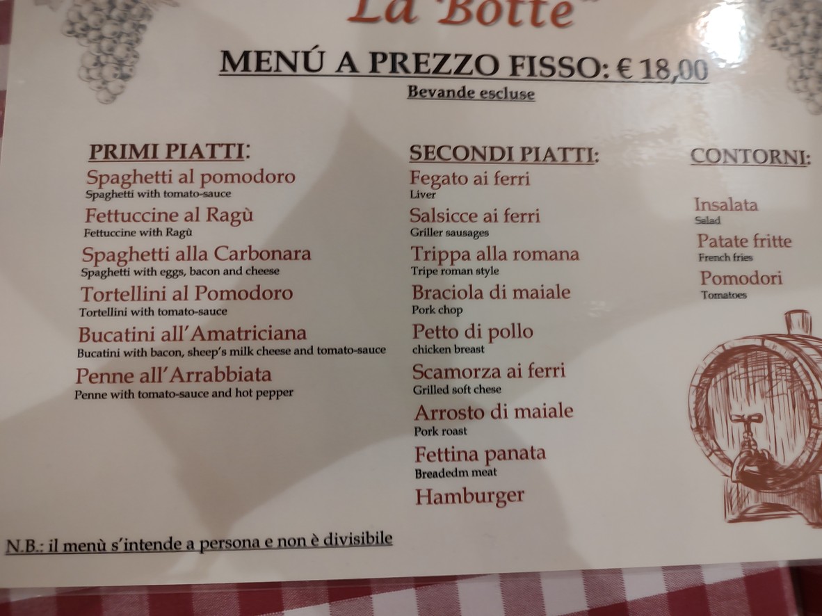 Trattoria Pizzeria La Botte menu 3