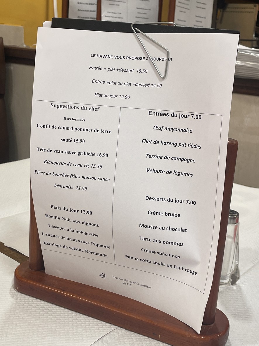 LE HAVANE menu 1