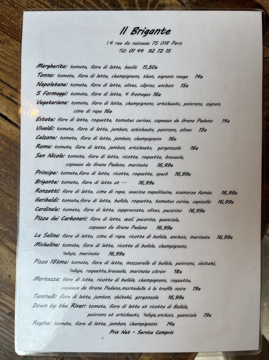 Il Brigante menu 1