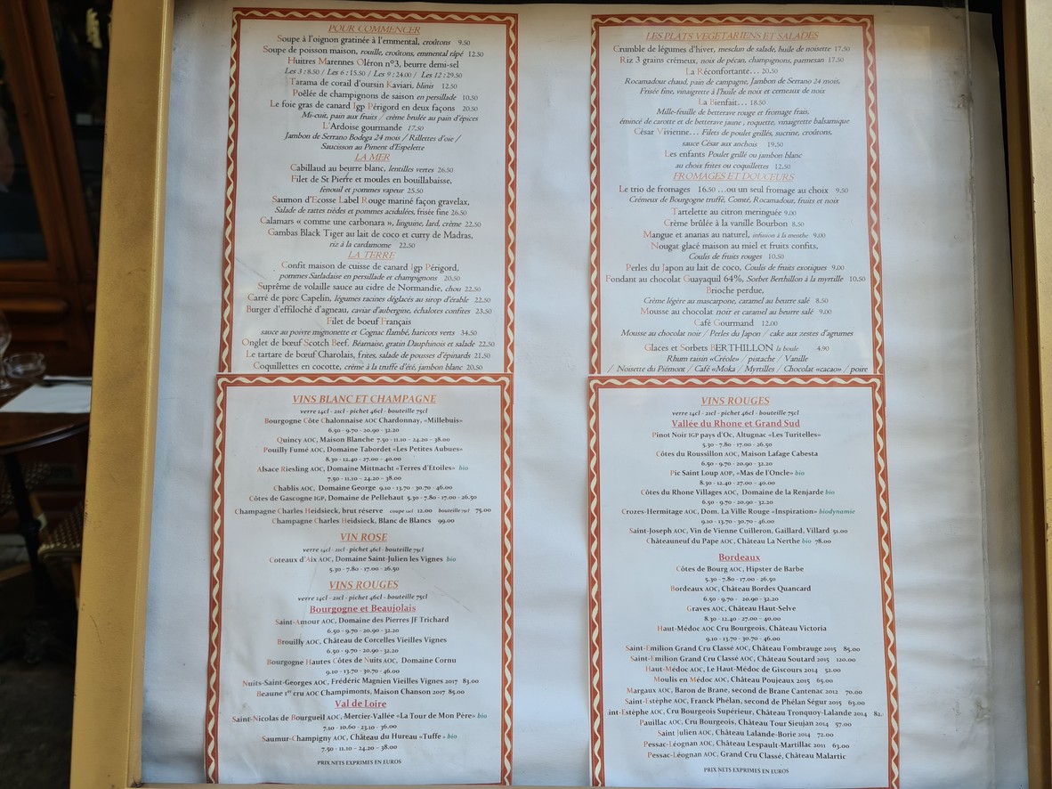 Bistrot Vivienne menu 1
