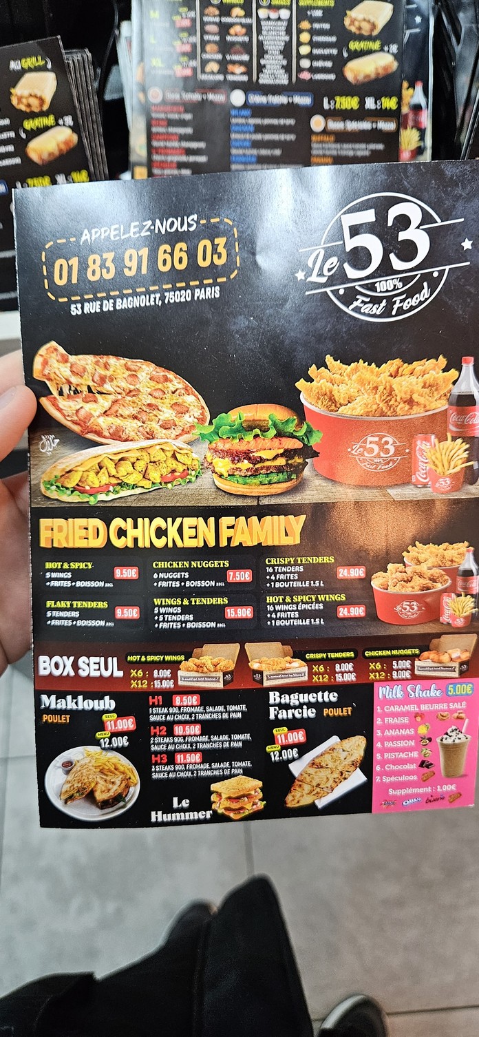 Le 53 Paris menu 1