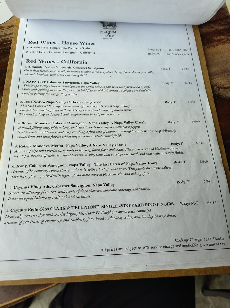 Medium Rare Steak & Wine menu 5