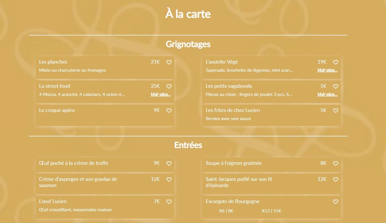 Le Lucien menu 1