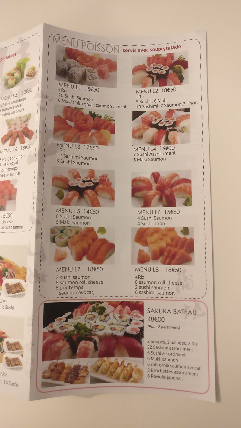 Sakura Sushis menu 1