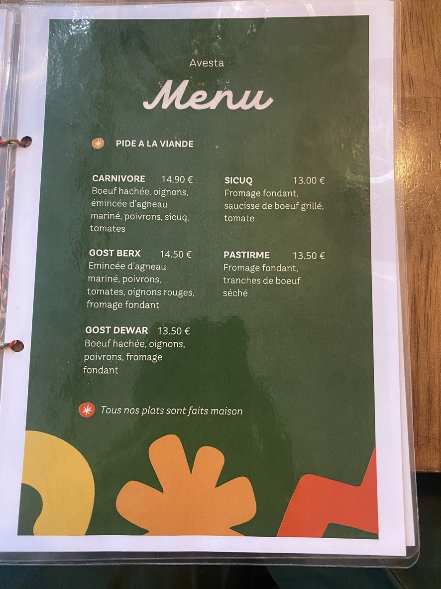 AVESTA - La cuisine authentique Kurde de Paris menu 4