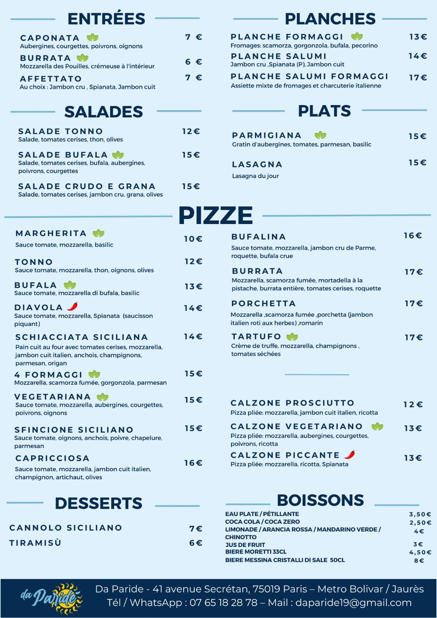 Da Paride menu 1