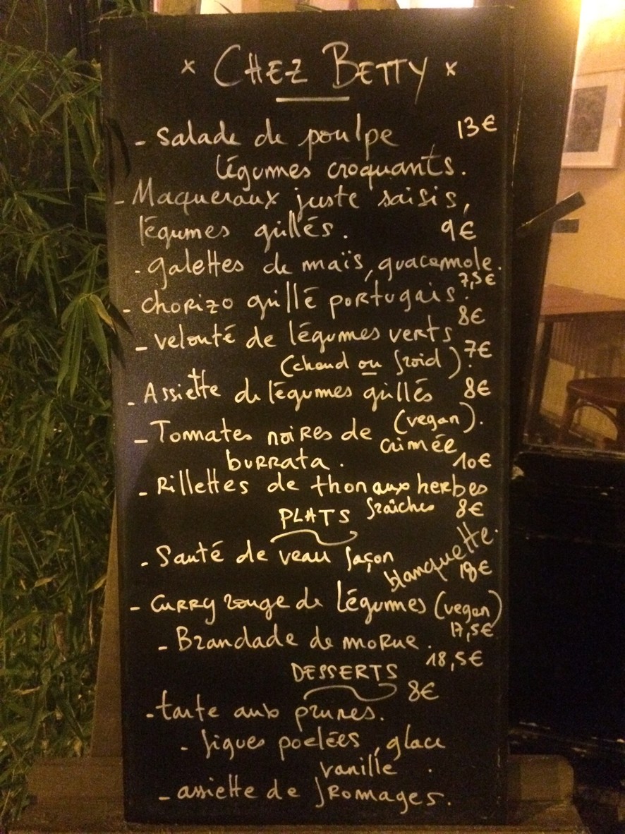 Chez Betty menu 1