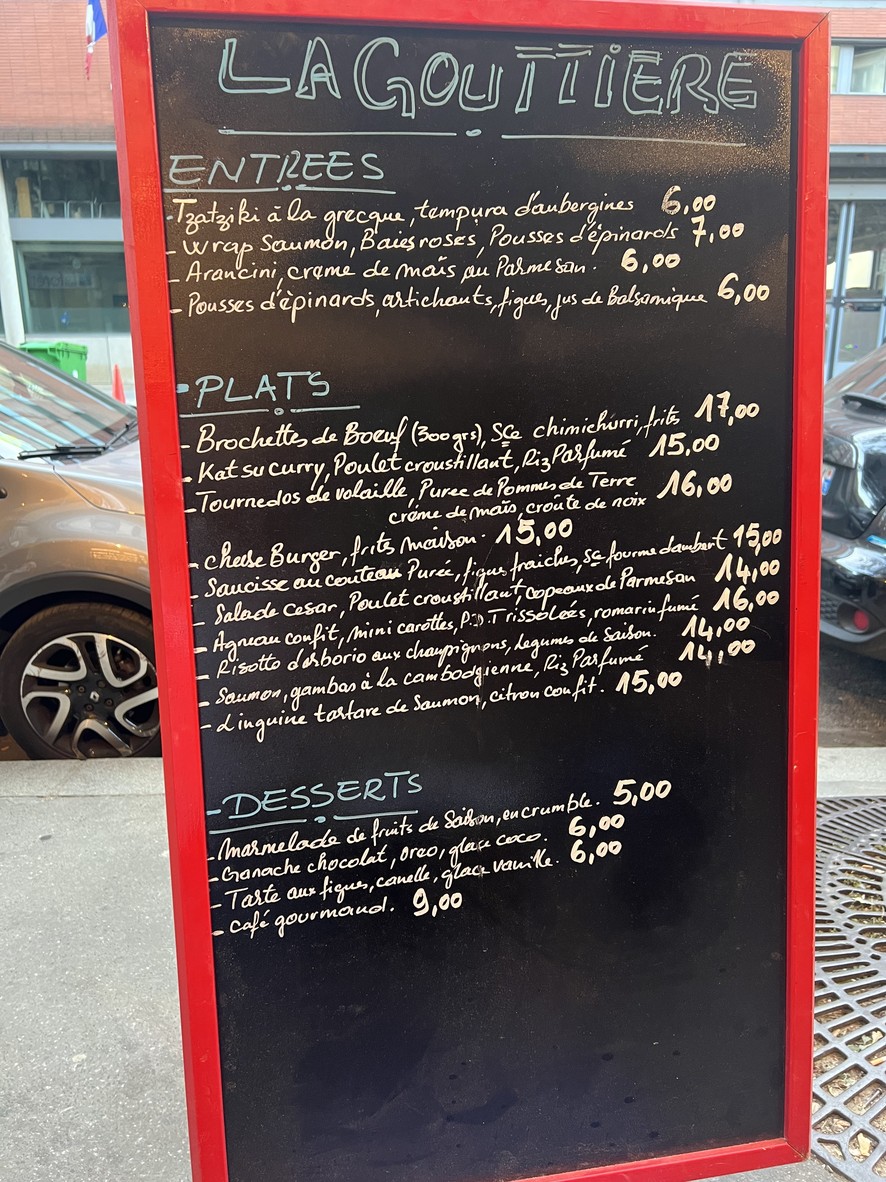 La Gouttière menu 1
