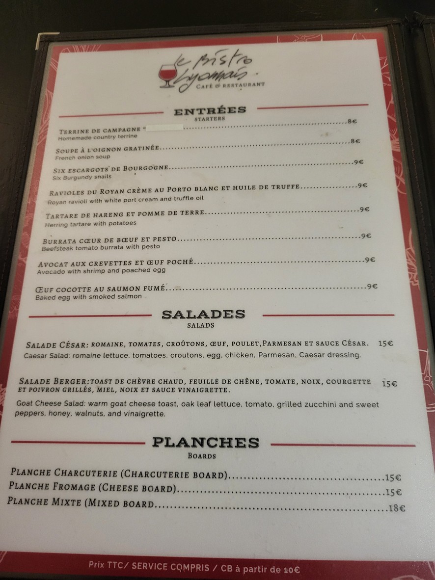 Bistro Lyonnais menu 1
