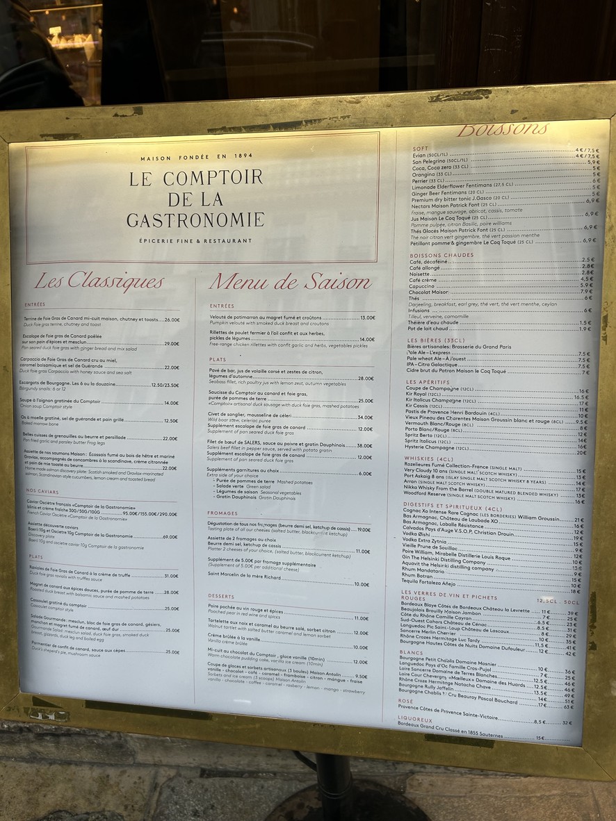 Comptoir de la Gastronomie menu 1