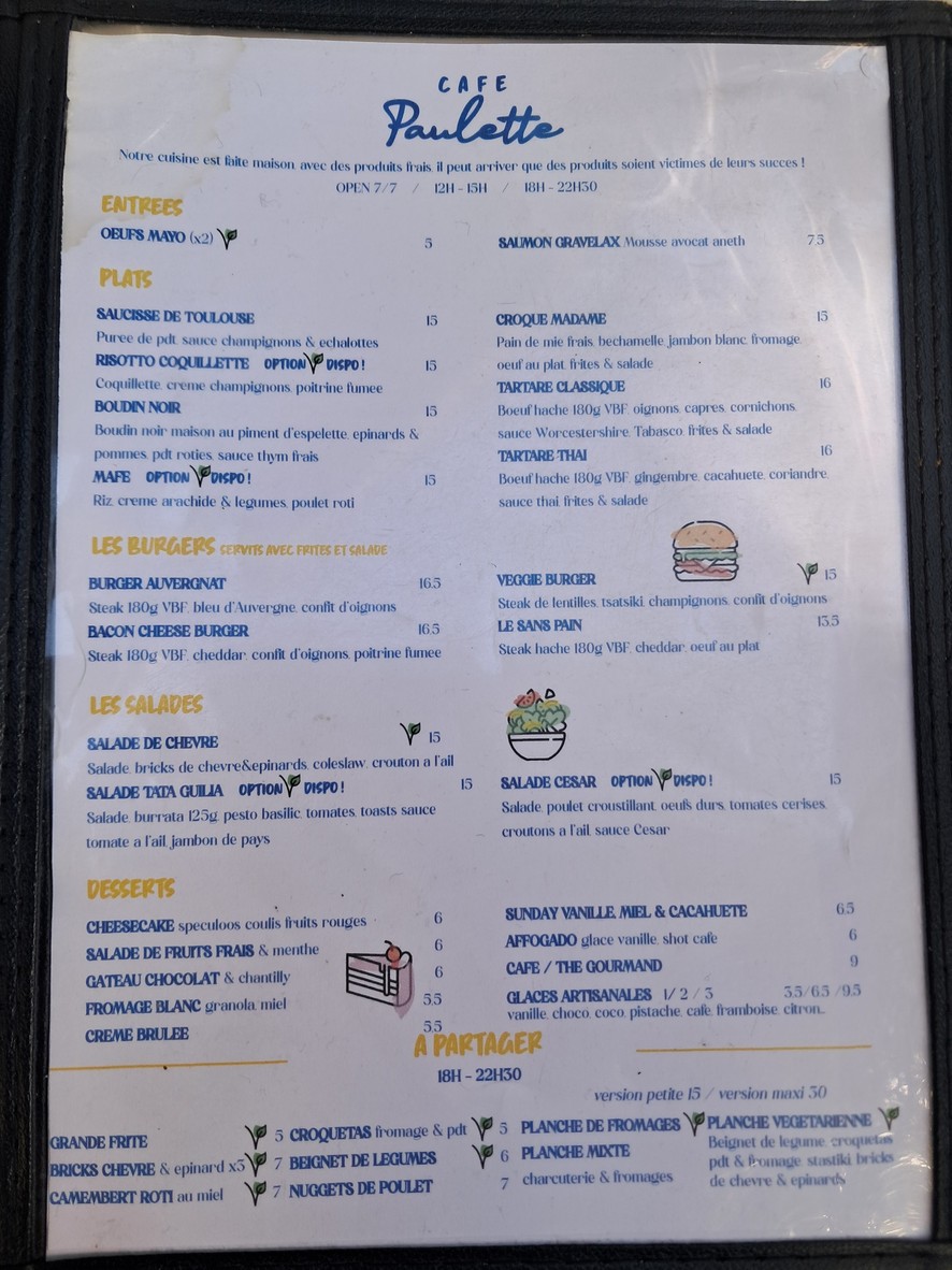 Café Paulette brasserie menu 1