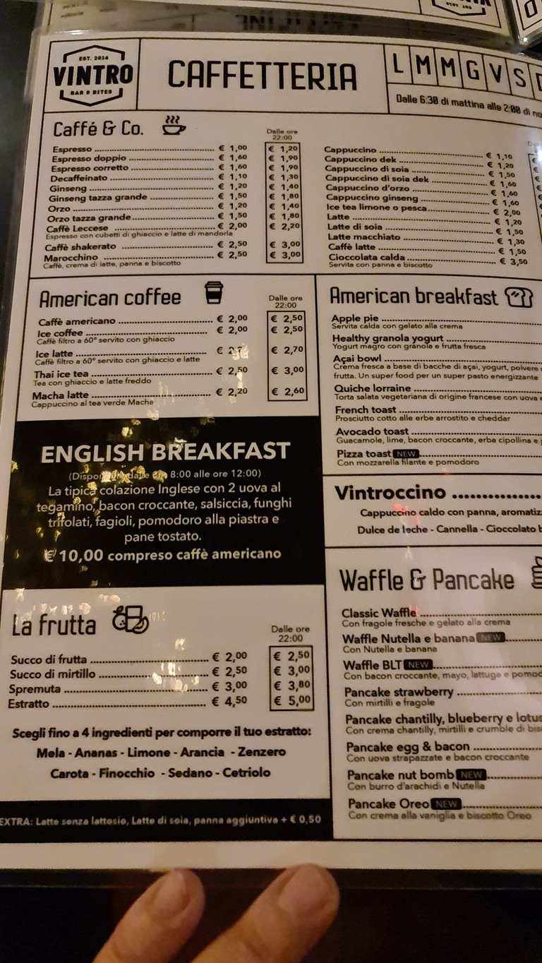 Vintro Bar & Bites menu 1