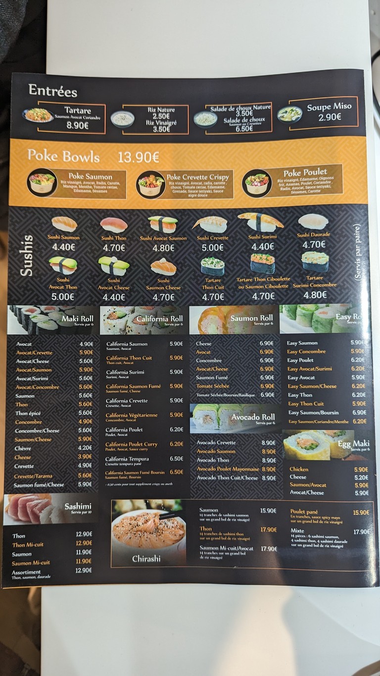 SUSHI WAN PAVILLONS SOUS BOIS menu 2