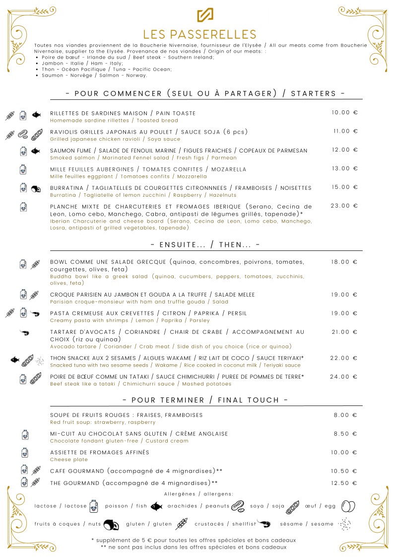 Restaurant & bar à cocktails | Les Passerelles menu 1