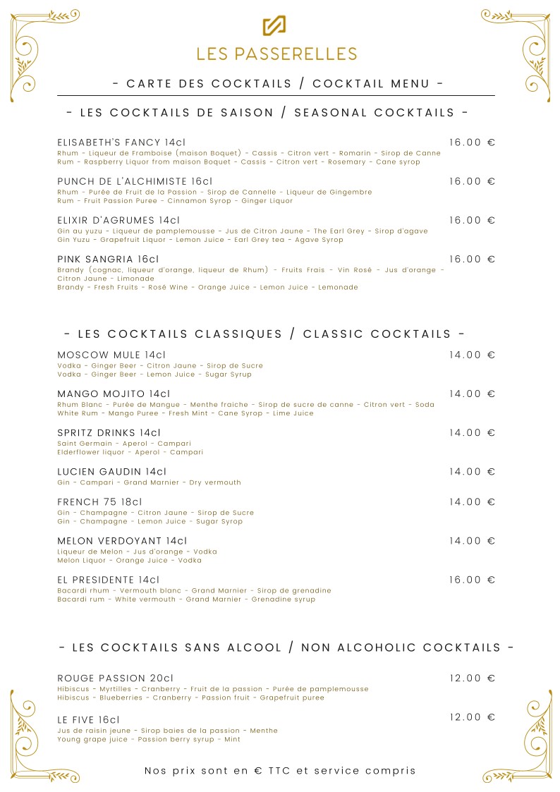 Restaurant & bar à cocktails | Les Passerelles menu 2