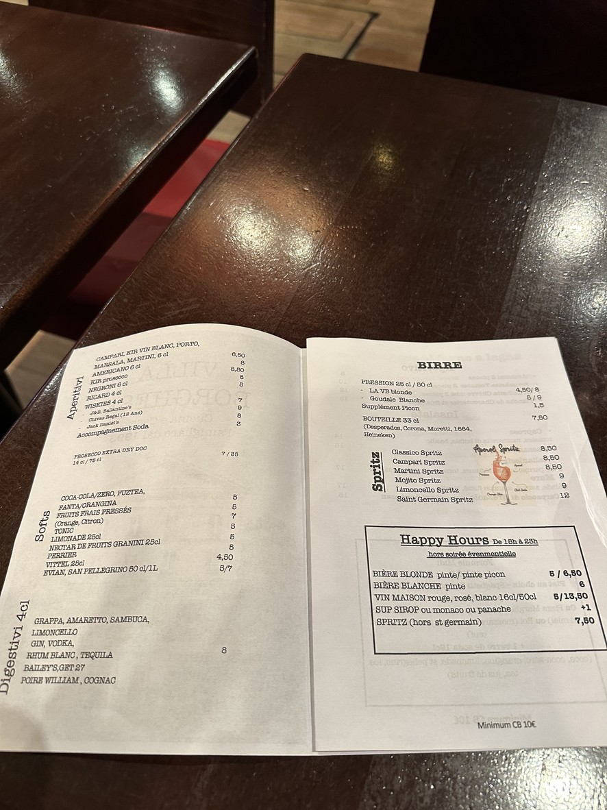 Villa Borghese menu 3