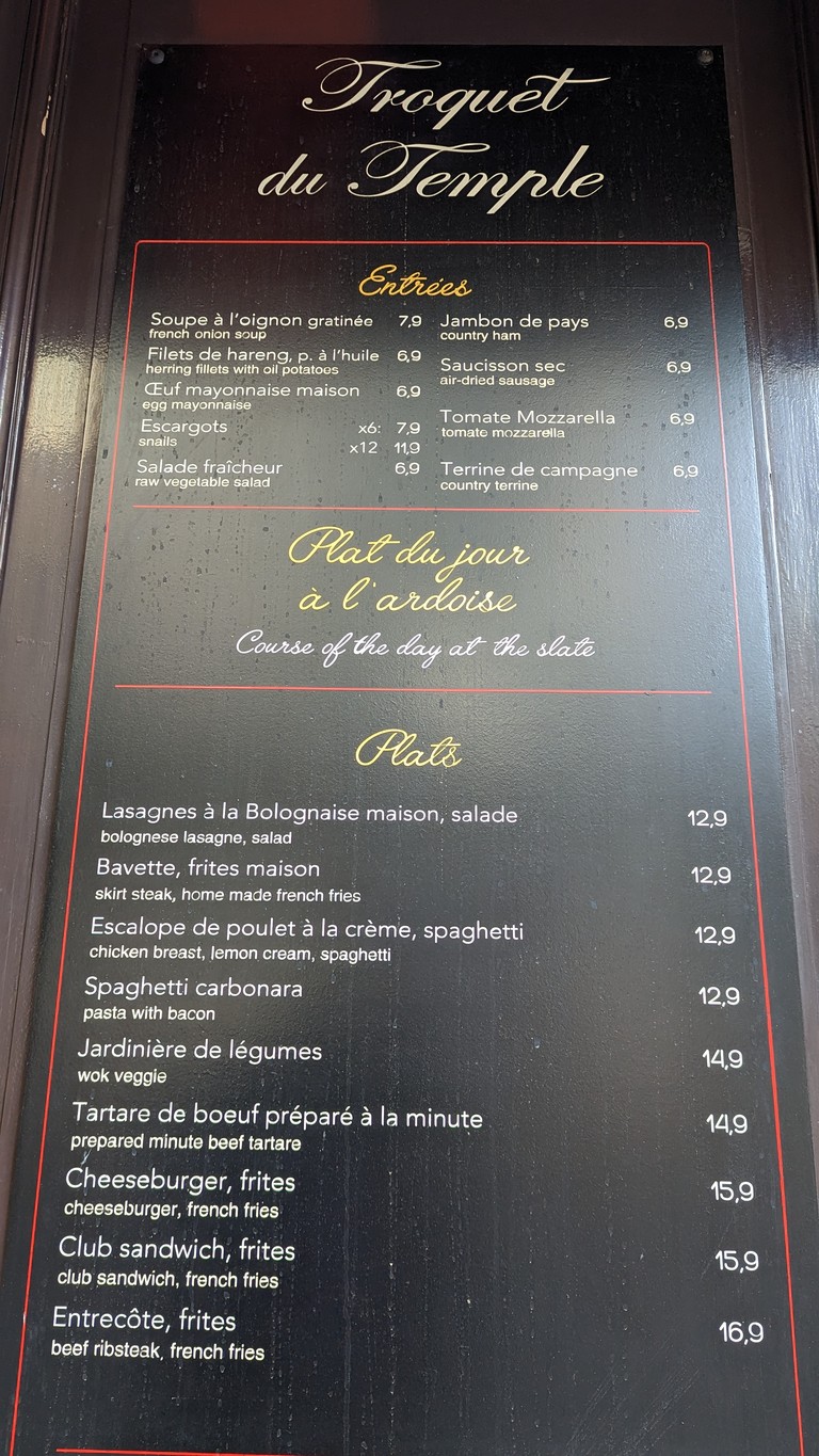 Troquet du Temple menu 1