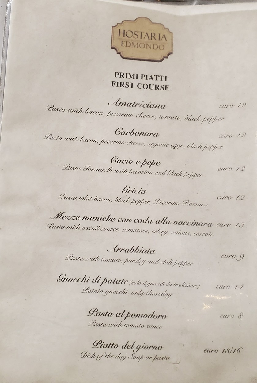 Hostaria Edmondo menu 2