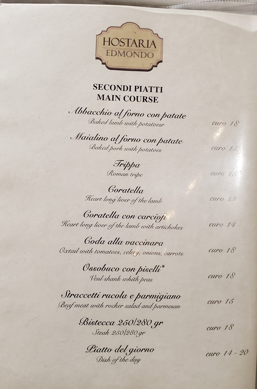 Hostaria Edmondo menu 3