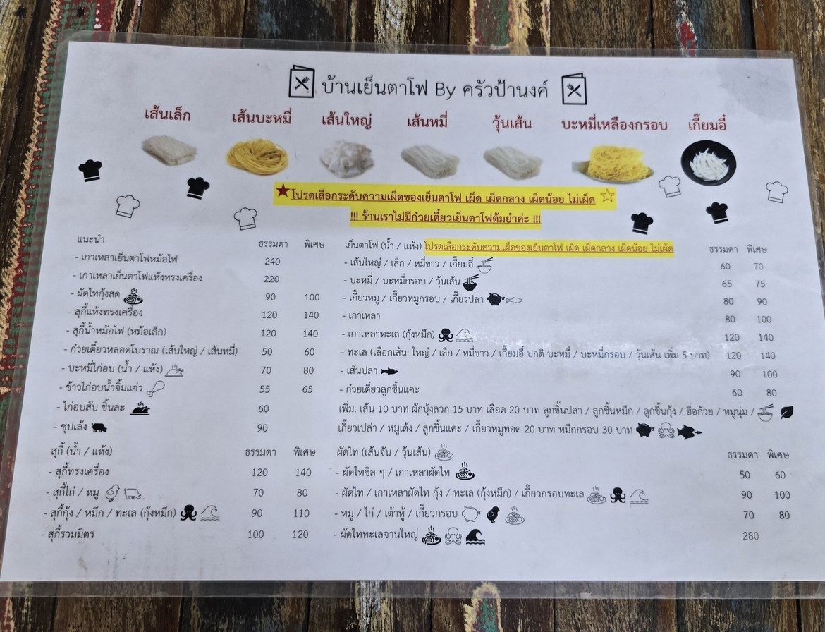 Bān Yàn Tā Fū Bǐ Kū Lǎ Pàn Nóng menu 1