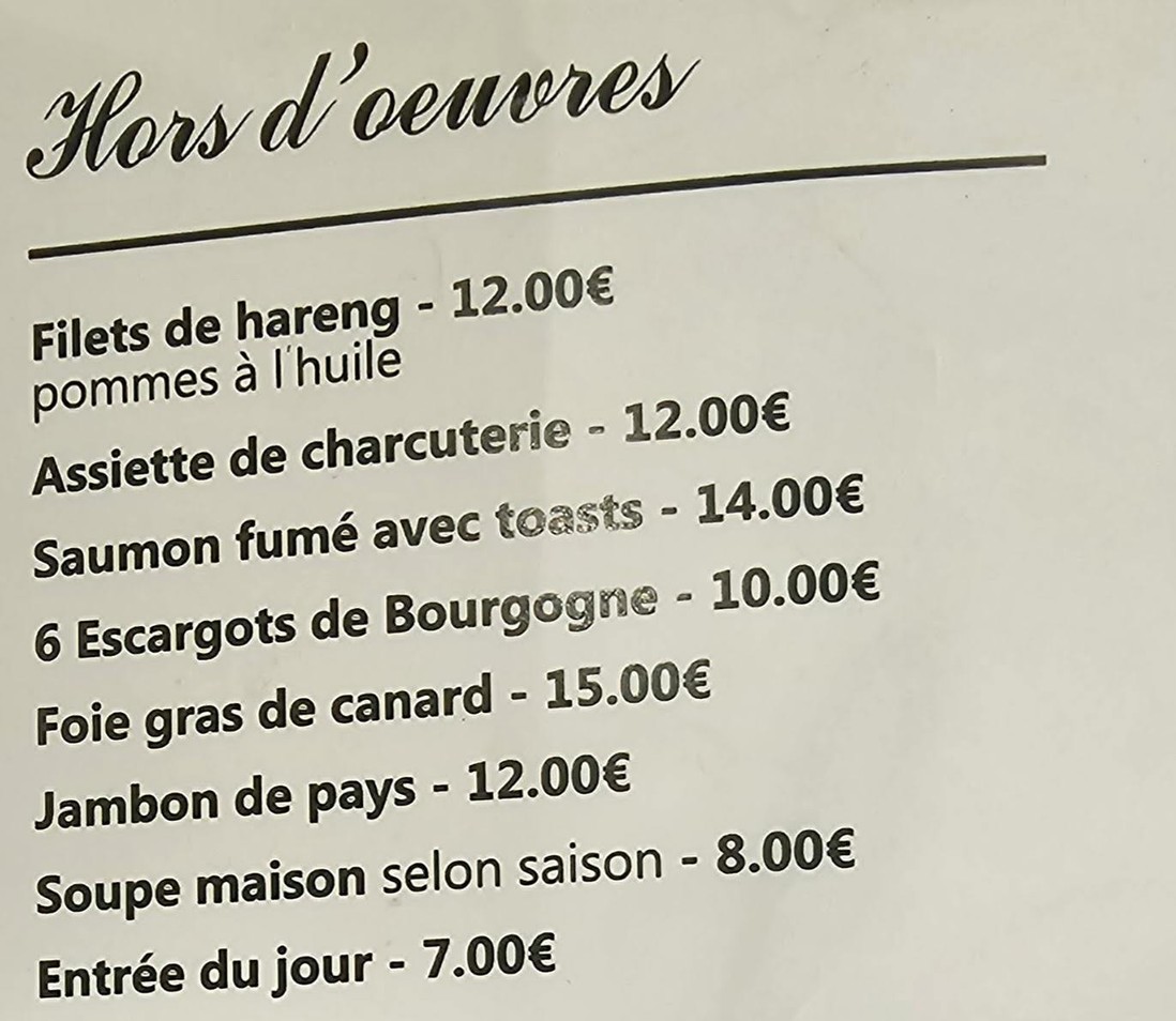 La Péricole menu 1