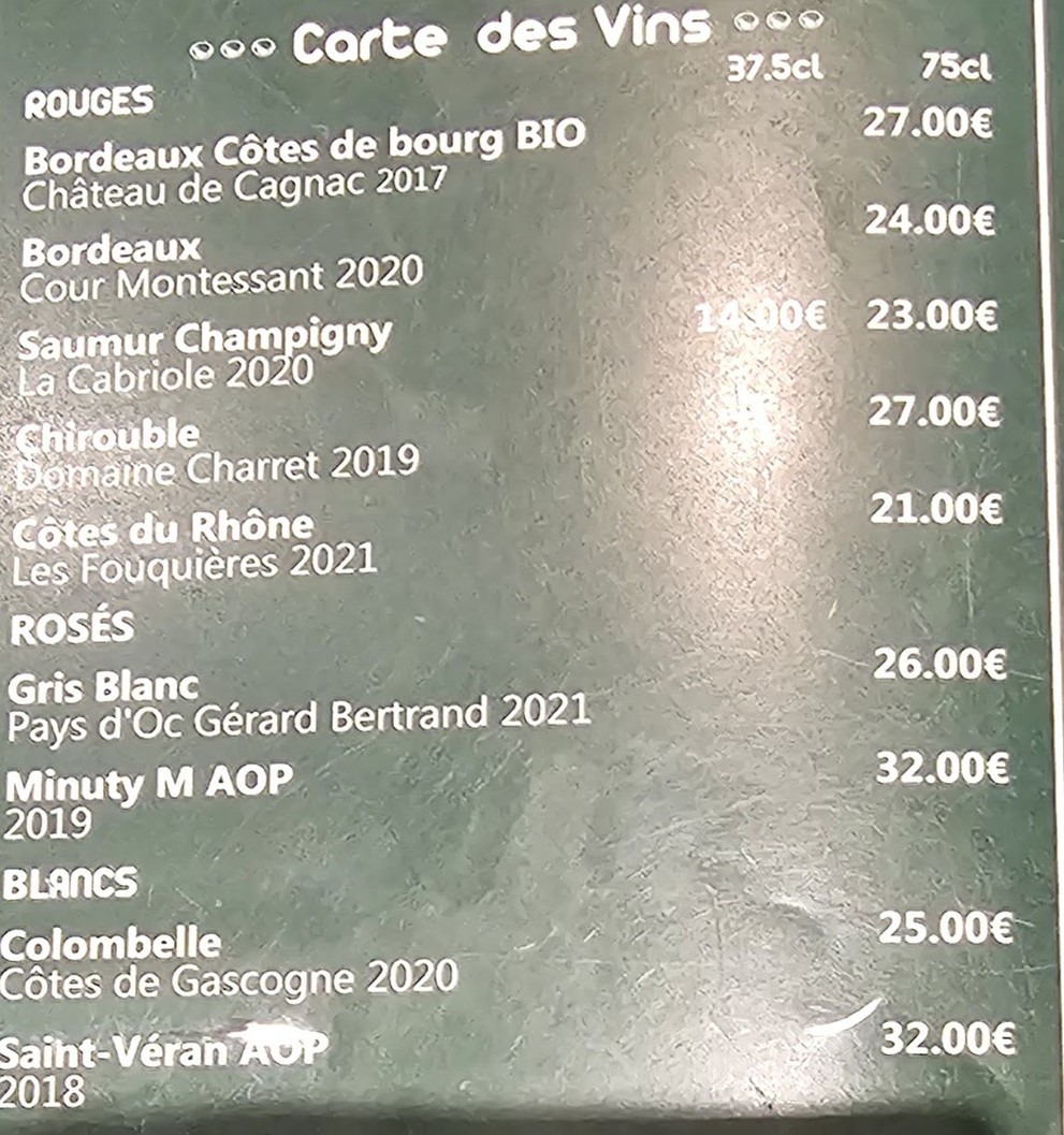 La Péricole menu 5