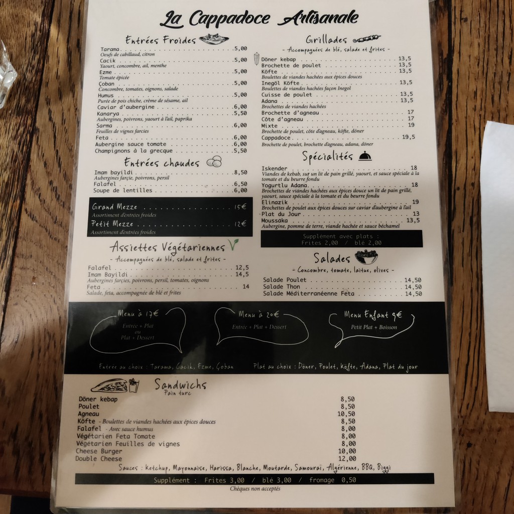 La Cappadoce - Restaurante Turco París menu 1