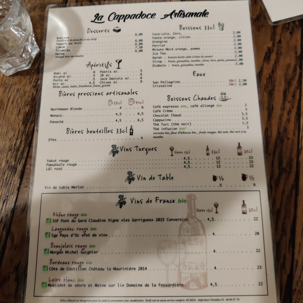 La Cappadoce - Restaurante Turco París menu 2