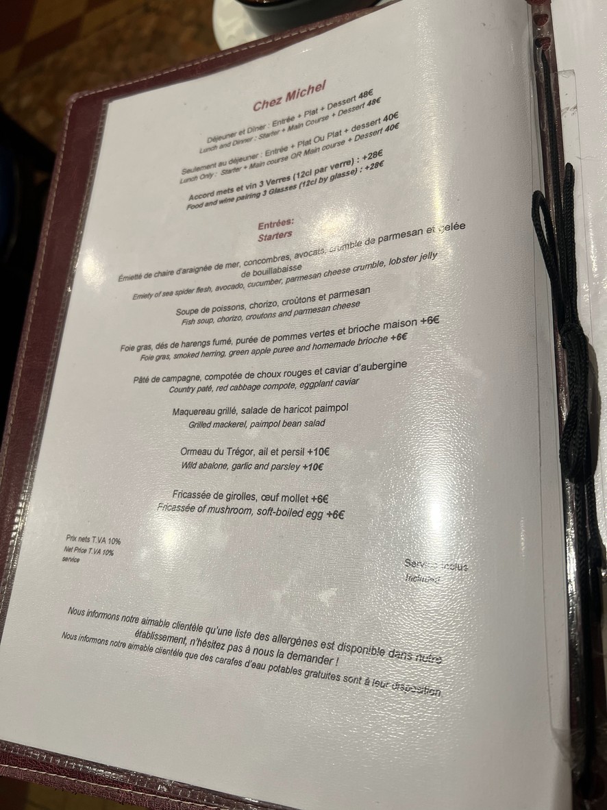 Chez Michel menu 1