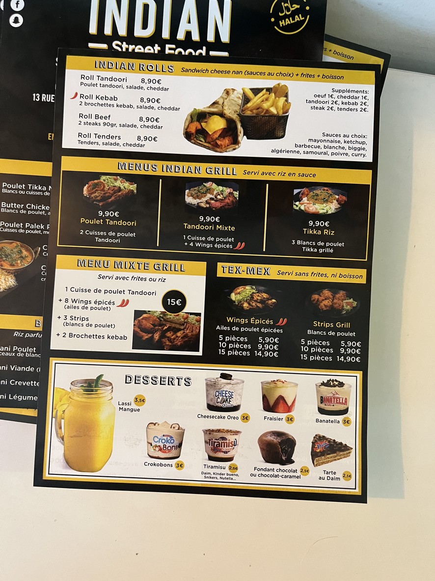 Indian Street Food menu 1