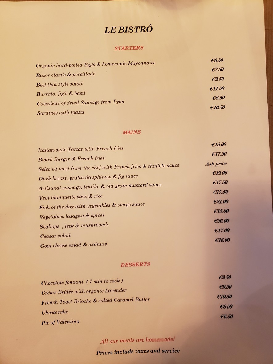 Le Bistrô menu 1