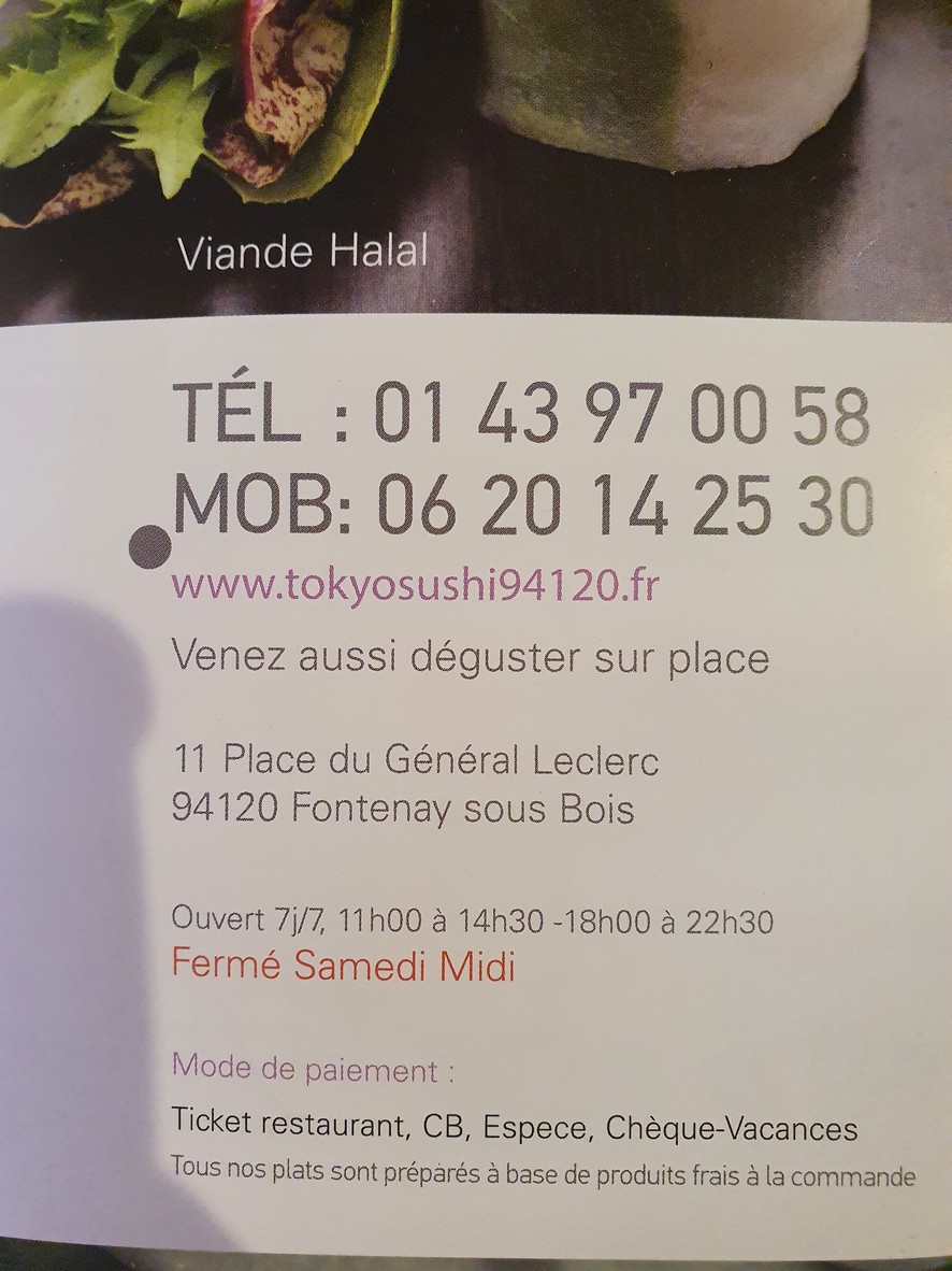 Tokyo Sushi menu 1