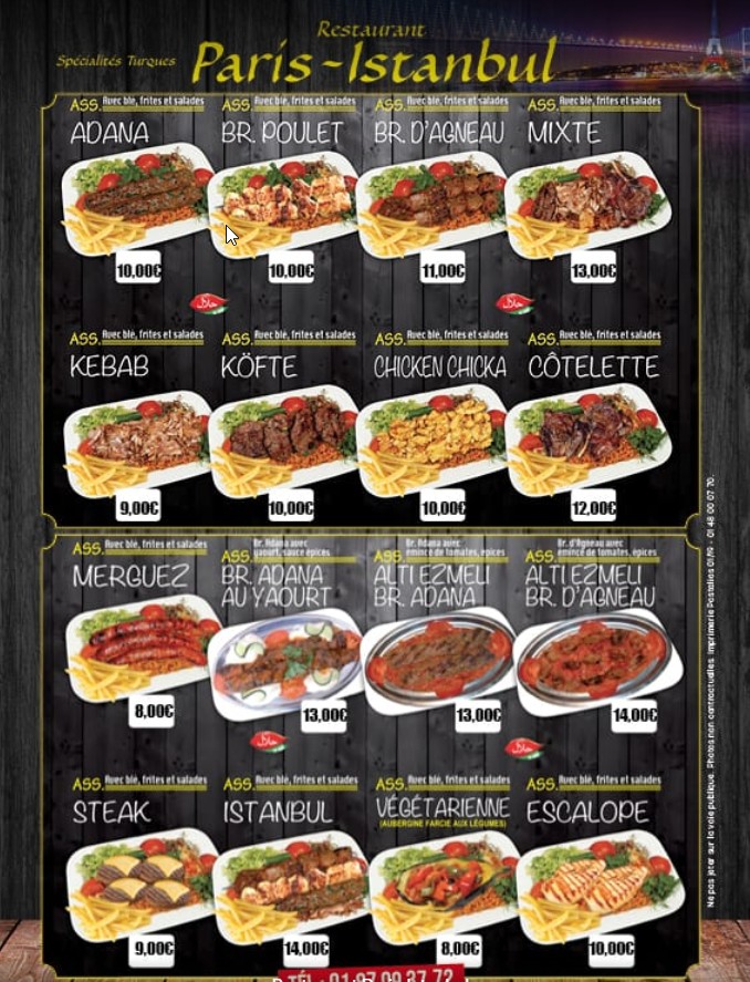 Restaurant Paris Istanbul menu 1