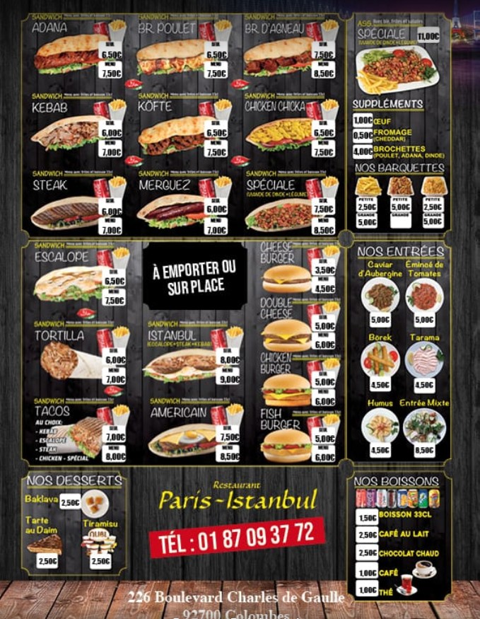 Restaurant Paris Istanbul menu 2