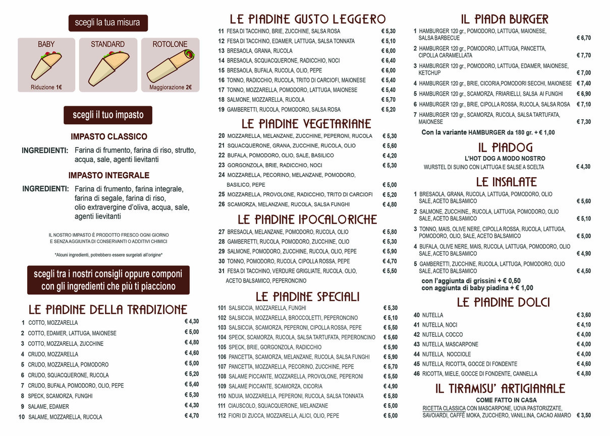 PIADINERIA DUE PUNTO ZERO menu 1