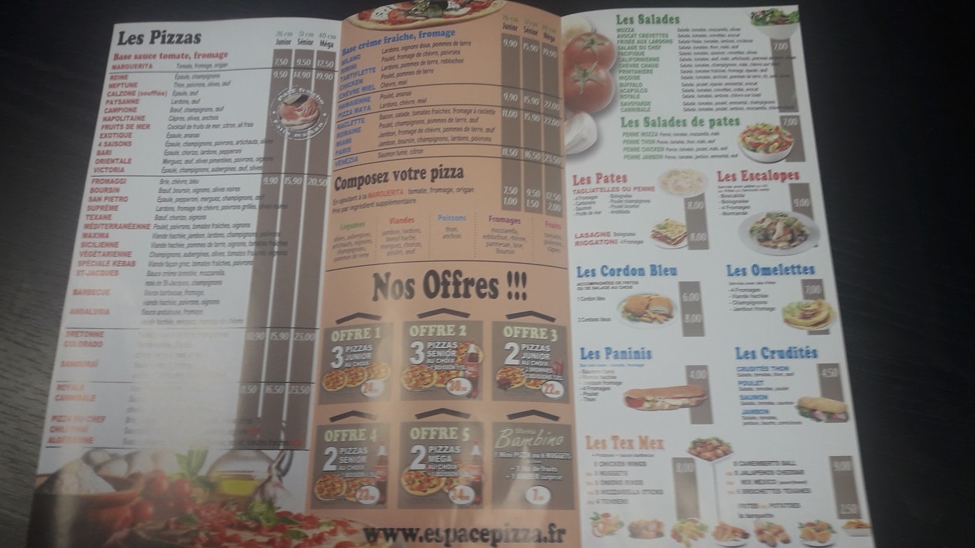 Espace pizza menu 2
