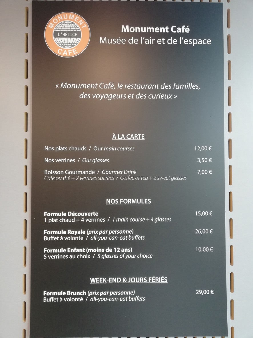Monument Café l'Hélice - Restaurant du Musée de l'Air (uniquement pour les visiteurs) menu 1