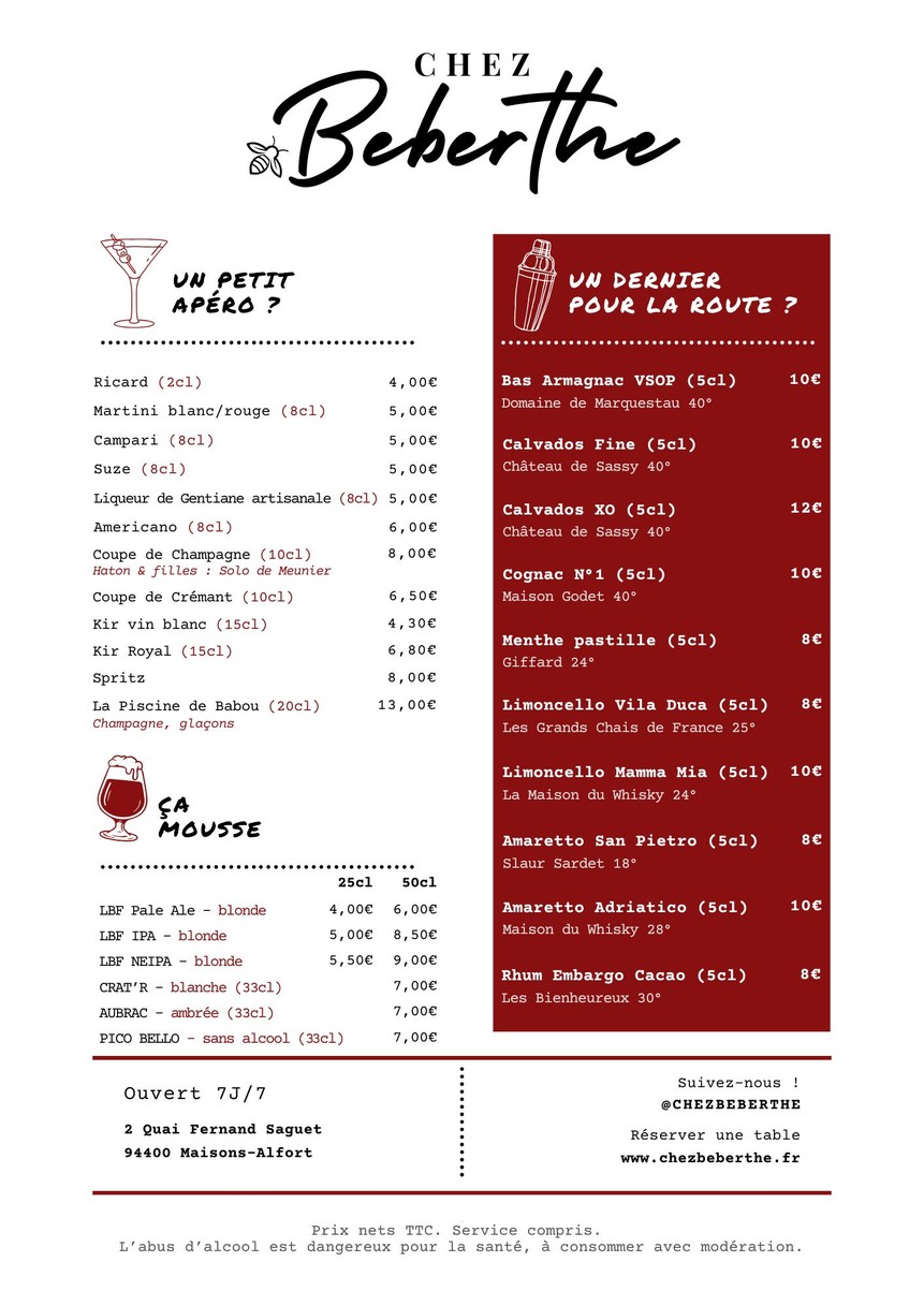Chez Beberthe menu 2
