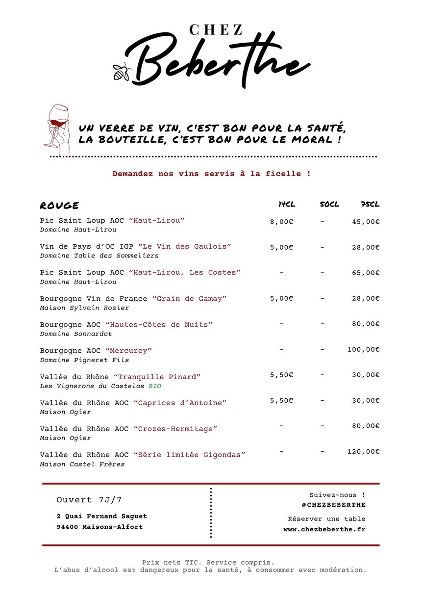 Chez Beberthe menu 5