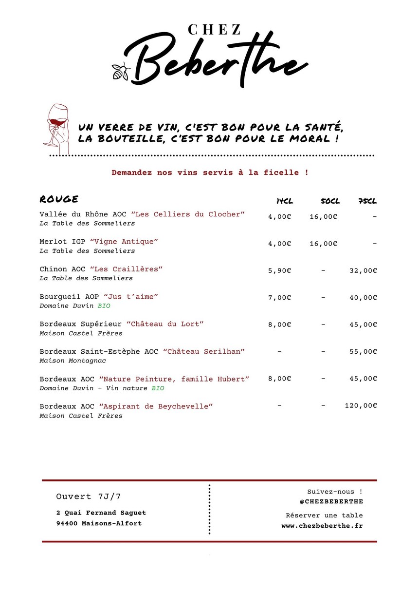 Chez Beberthe menu 6