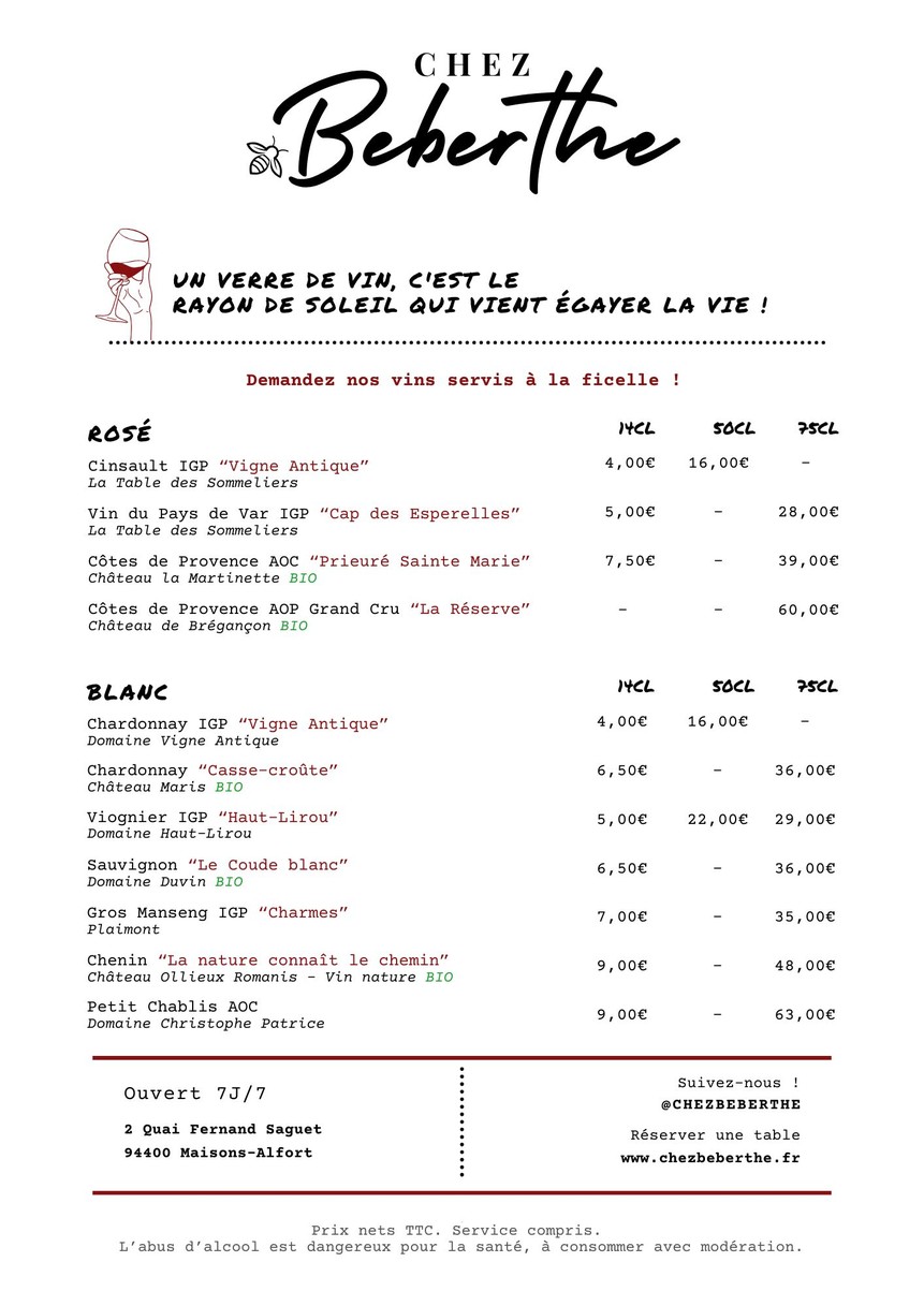 Chez Beberthe menu 7