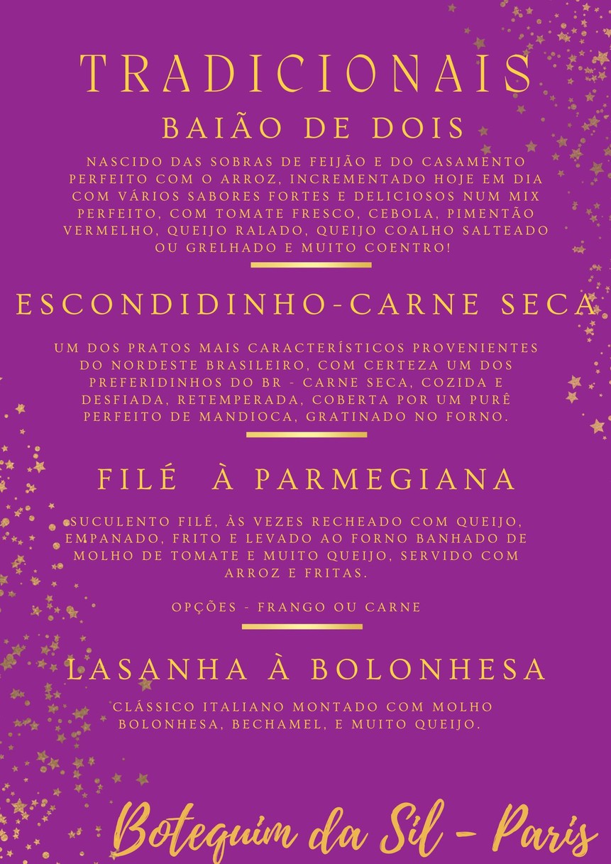 Botequim da Sil - Paris (Traiteur Brésilien, Chef Privé, Cours de Cuisine) menu 1