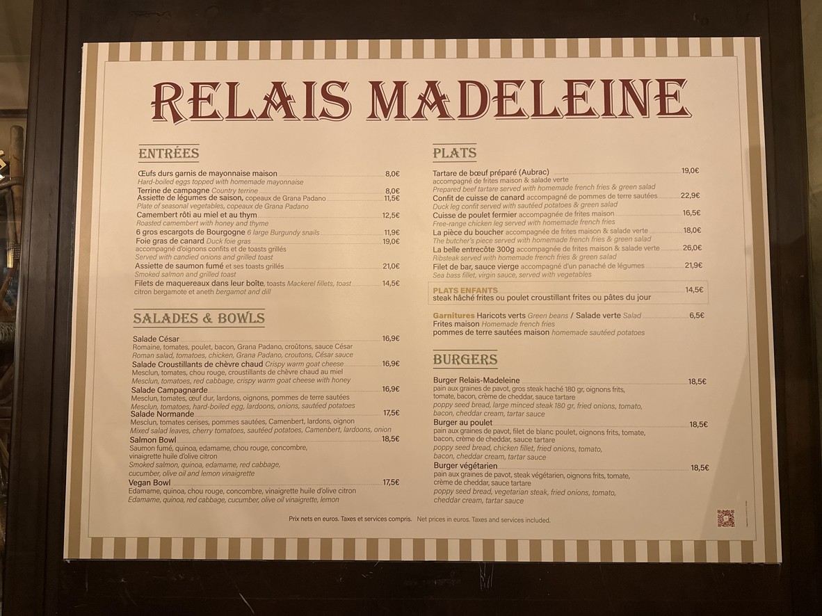 Relais Madeleine menu 2
