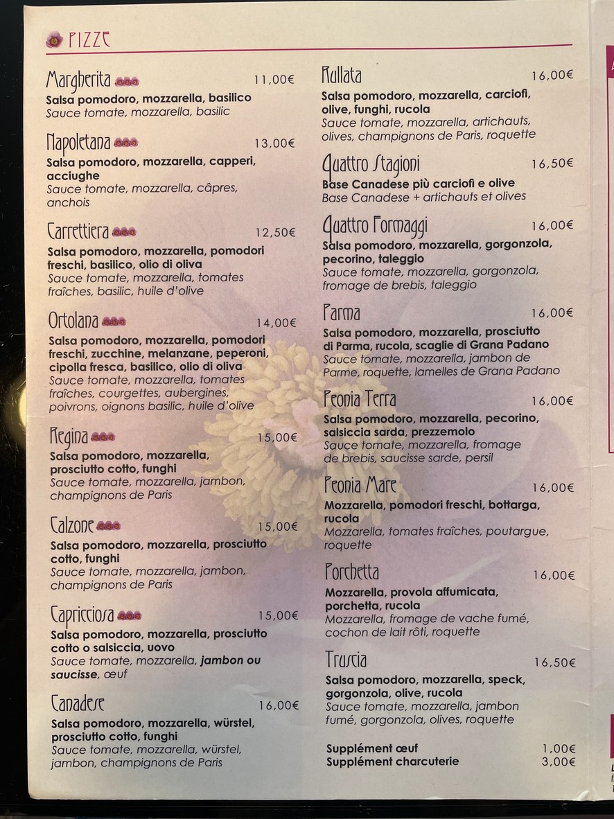 La Peonia menu 2