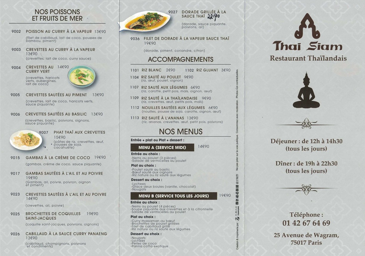 Thai Siam menu 1