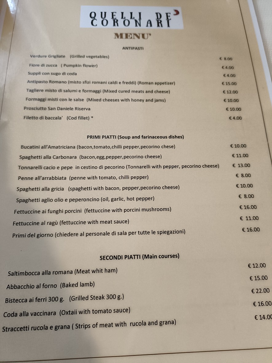 Quelli de’ Coronari - restaurant menu 1