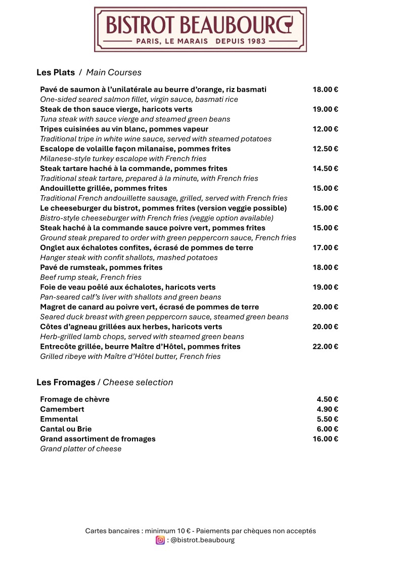 Bistrot Beaubourg menu 2