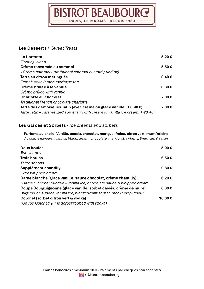 Bistrot Beaubourg menu 3